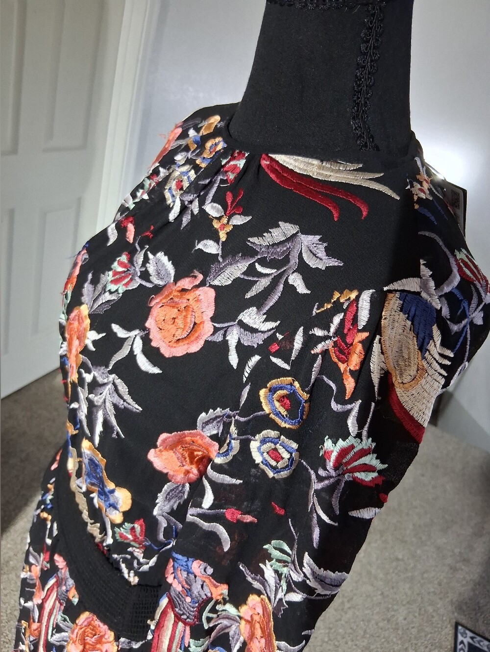 Zara Black Floral Midi Dress with Orange and Blue Accents - Picture 4 of 16